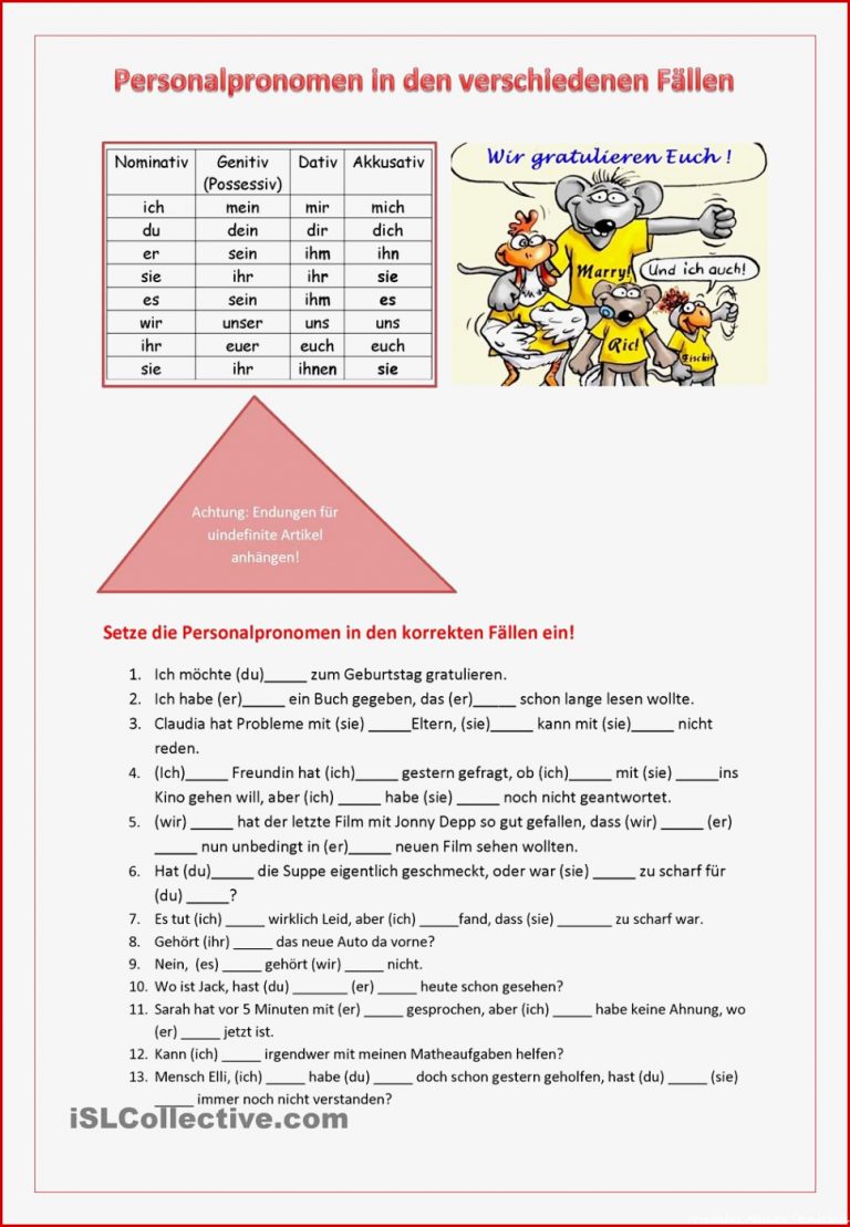 Pronomen übungen Arbeitsblätter Pdf Worksheets