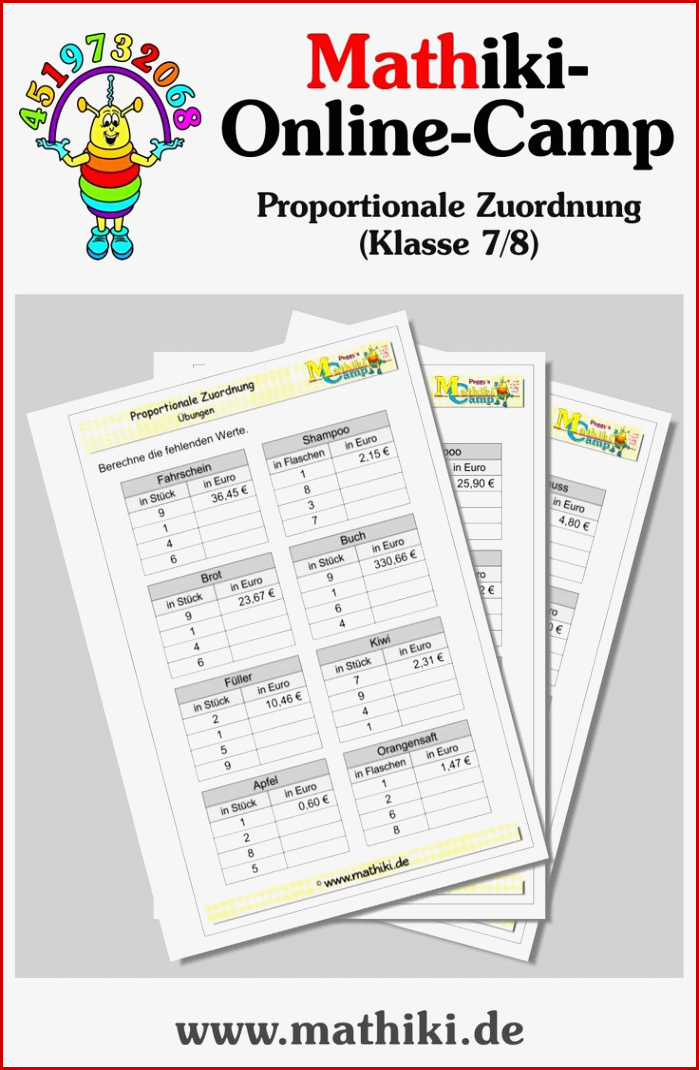 Proportionale Zuordnung Klasse 7 8 Mathe