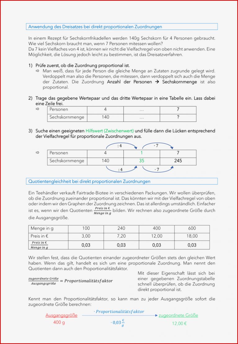 Proportionale Zuordnung Mathe Arbeitsblätter Klasse 7