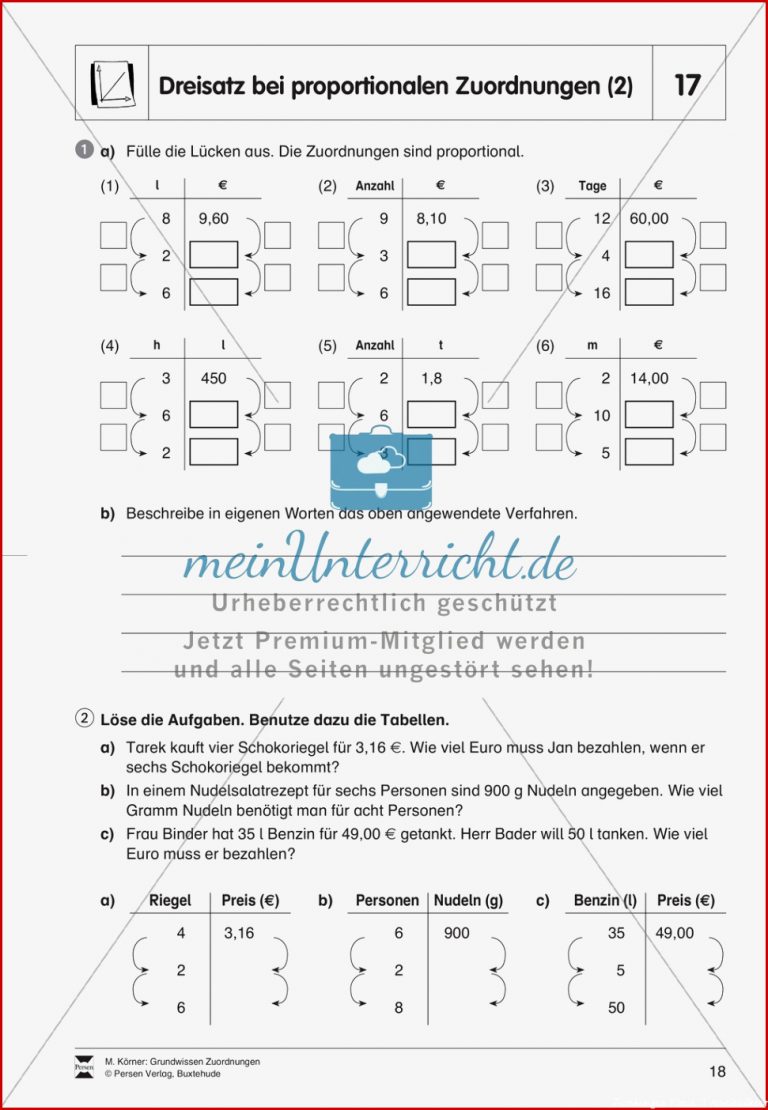 Proportionale Zusammenhänge Meinunterricht