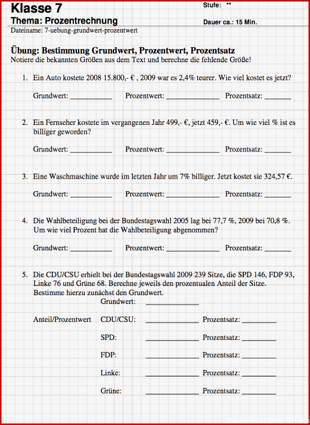 Prozentrechnung Aufgaben mit Lösung Übungen Prozentrechnung