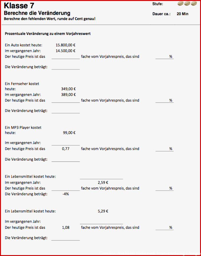 Prozentrechnung Aufgaben mit Lösung Übungen Prozentrechnung