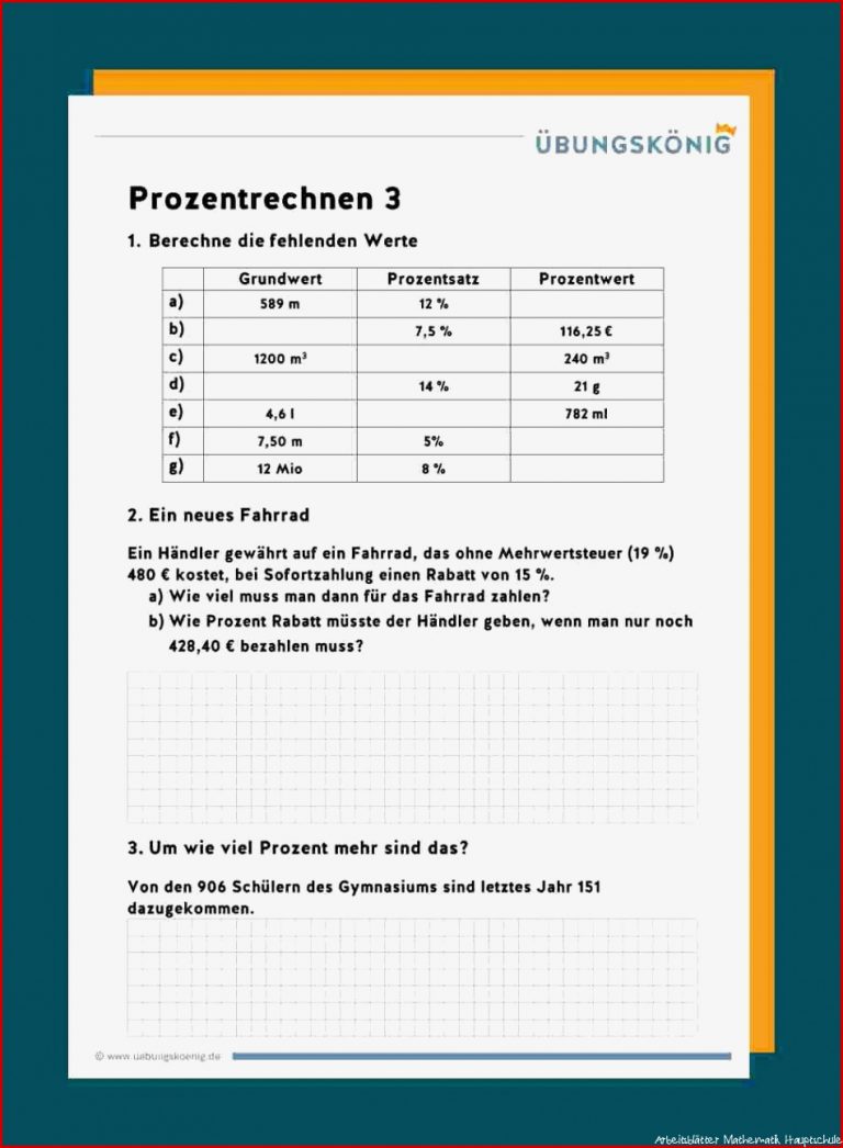 Prozentrechnung Mathe Arbeitsblätter Klasse 7 Zum