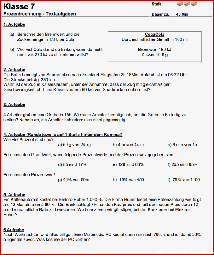 Prozentrechnung Textaufgaben