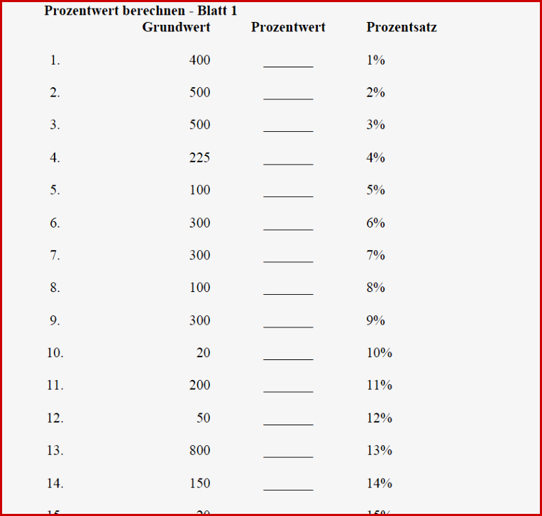 Prozentwert Berechnen Arbeitsblatt Mathefritz Aufgaben