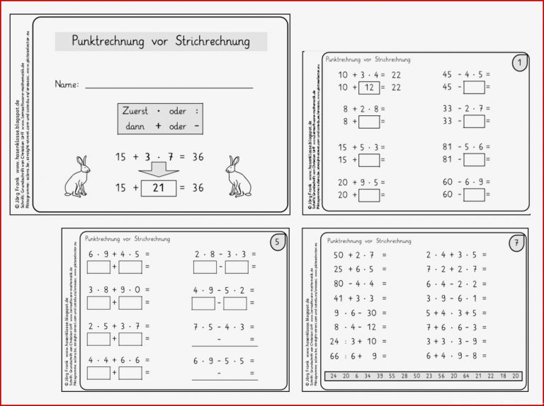 Punkt Vor Strichrechnung Klasse 4 Arbeitsblätter Kostenlos