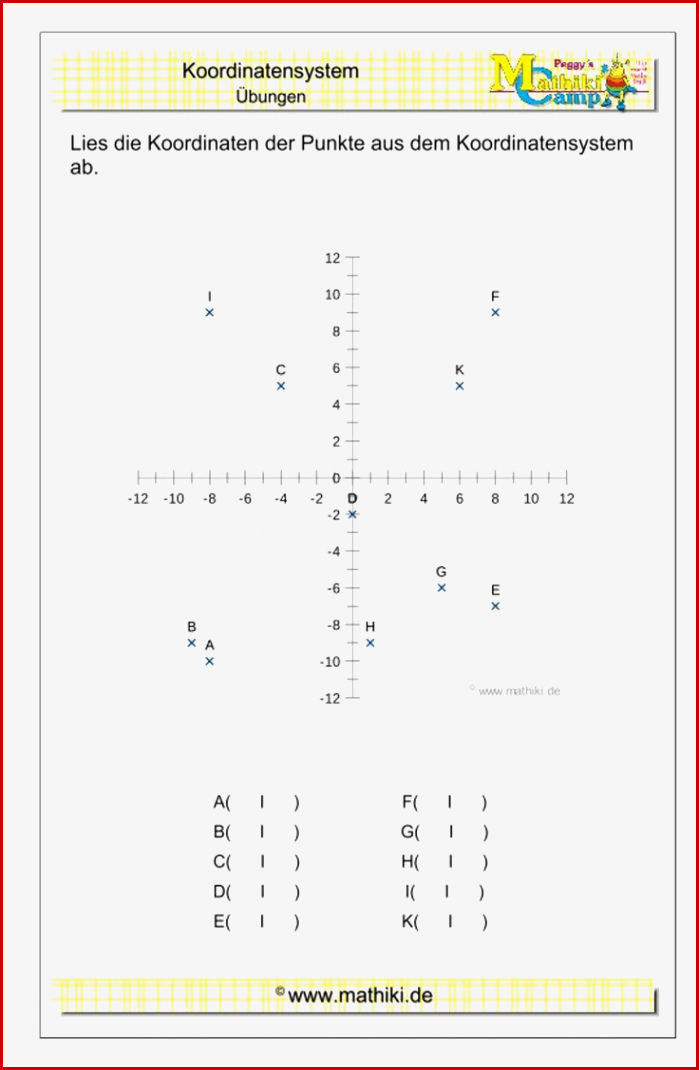 Punkte Im Koordinatensystem Iv Klasse 5 6 Mathiki