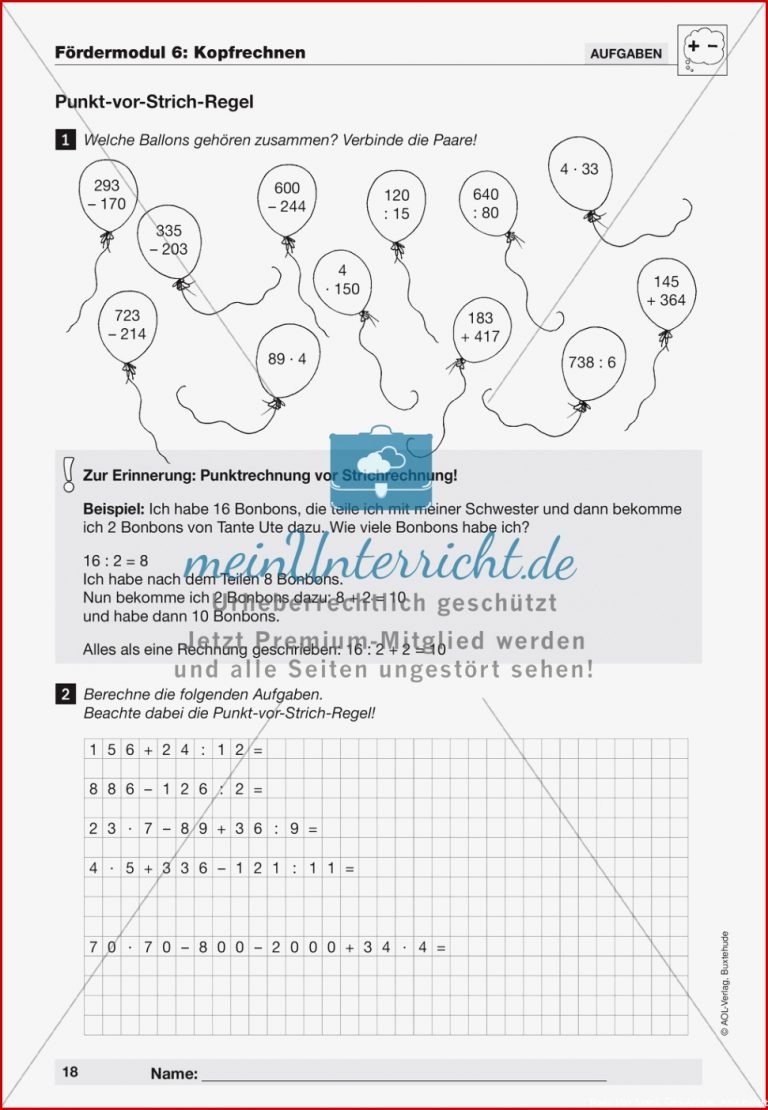 Punktrechnung Vor Punkt Vor Strichrechnung Klasse 3