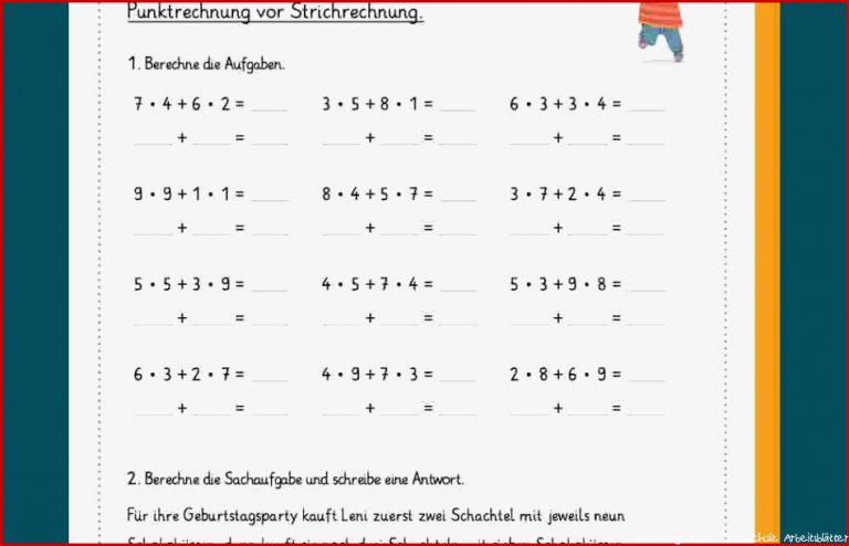 Punktrechnung Vor Punkt Vor Strichrechnung Klasse 3