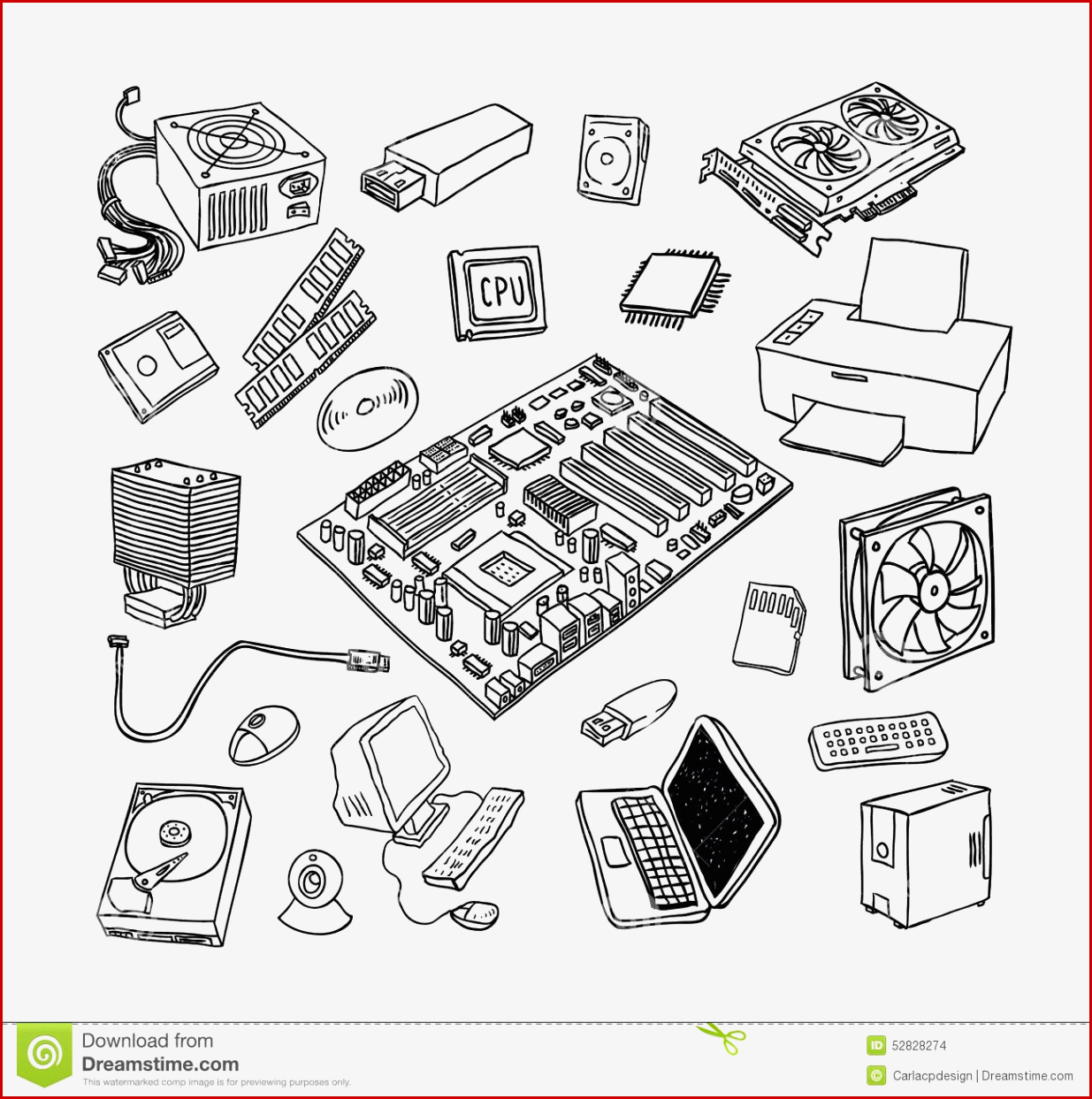 Puter Hardware Icons Pc Ponents Stock Vector