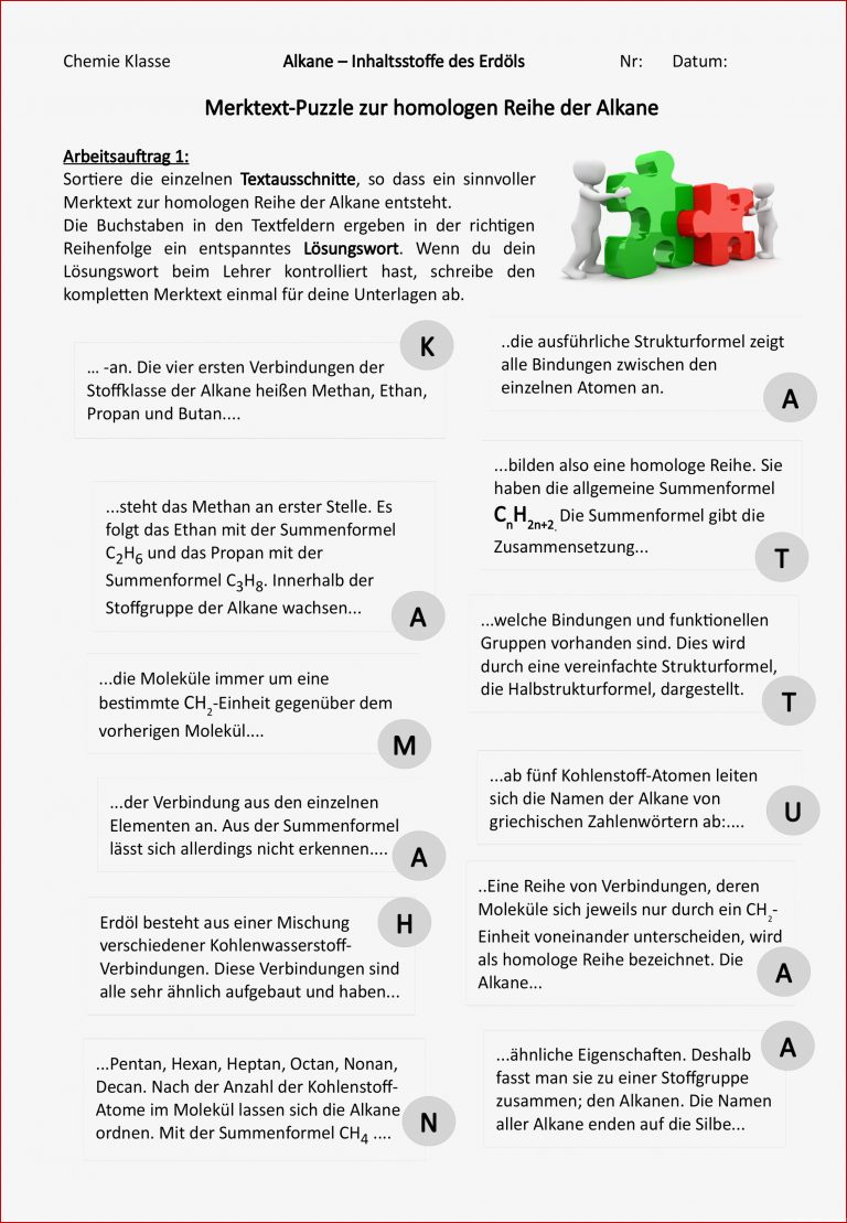 Puzzletext Homologe Reihe Der Alkane