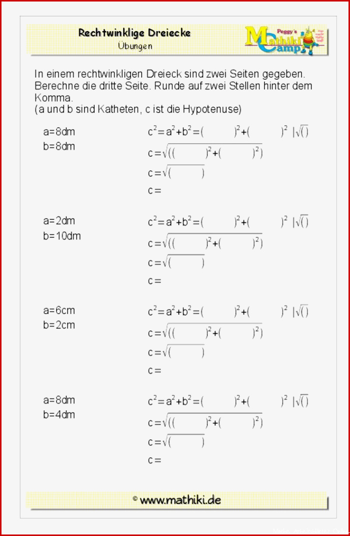 Pythagoras Klasse 9 10 kostenloses Arbeitsblatt mit