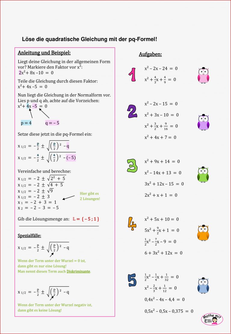 Quadratische Gleichungen Mit Der Pq formel Lösen