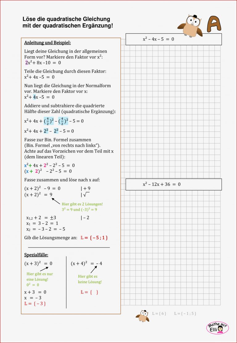 Quadratische Gleichungen Mit Quadratischer Ergänzung Lösen