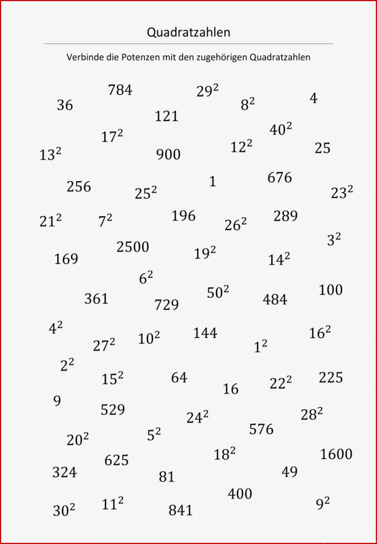 Quadratzahlen Und Wurzeln Verbinden – Unterrichtsmaterial
