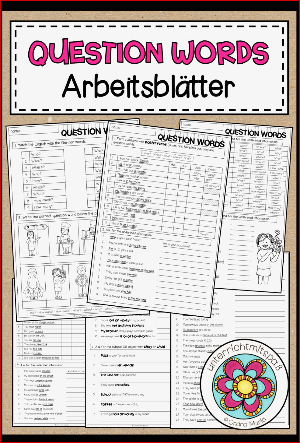 Question Words 5 Arbeitsblätter – Unterrichtsmaterial Im