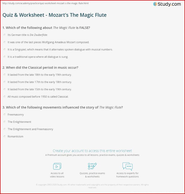 Quiz & Worksheet Mozart s The Magic Flute