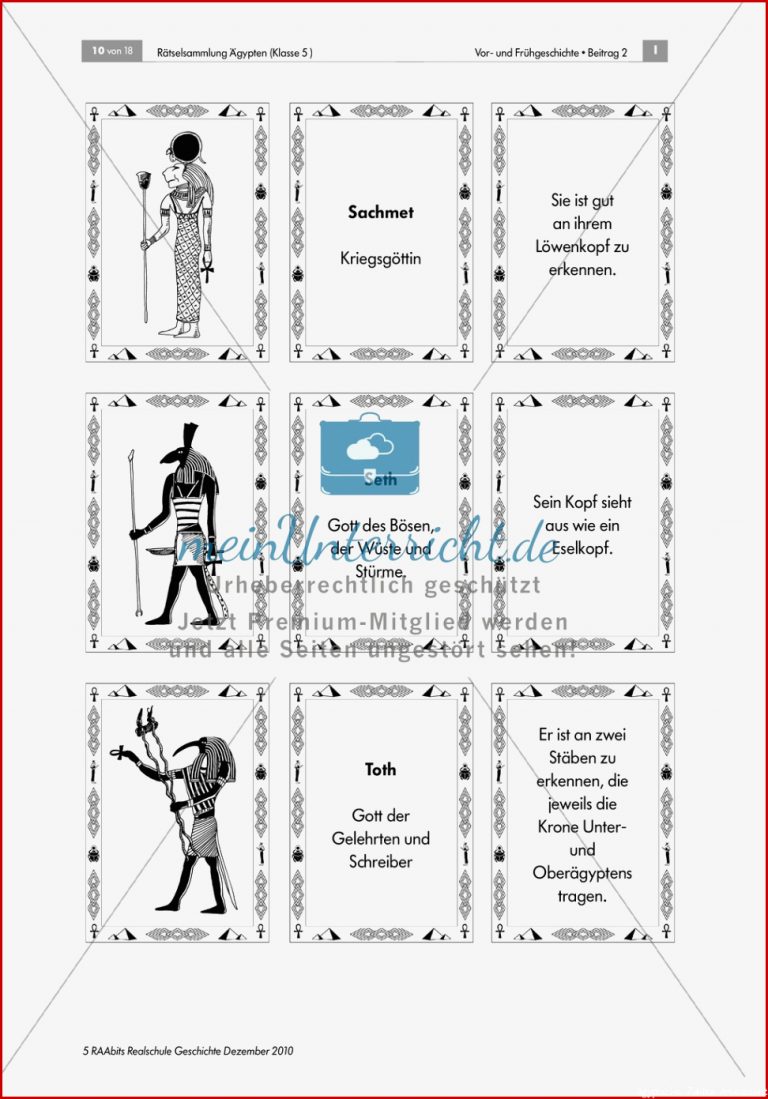 Rätselsammlung Ägypten Im Götter Tritett Namen Attribute