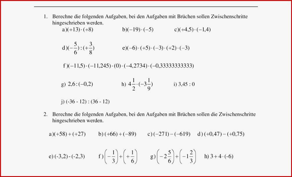 Rationale Zahlen Arbeitsblatt Mit Lösungen Klasse 7