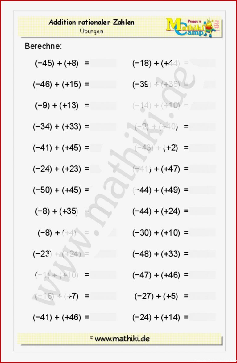 Rationale Zahlen Klasse 7 Arbeitsblätter Worksheets