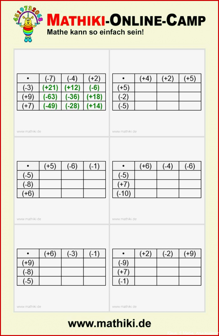 Rationale Zahlen Klasse 7 Arbeitsblätter Worksheets