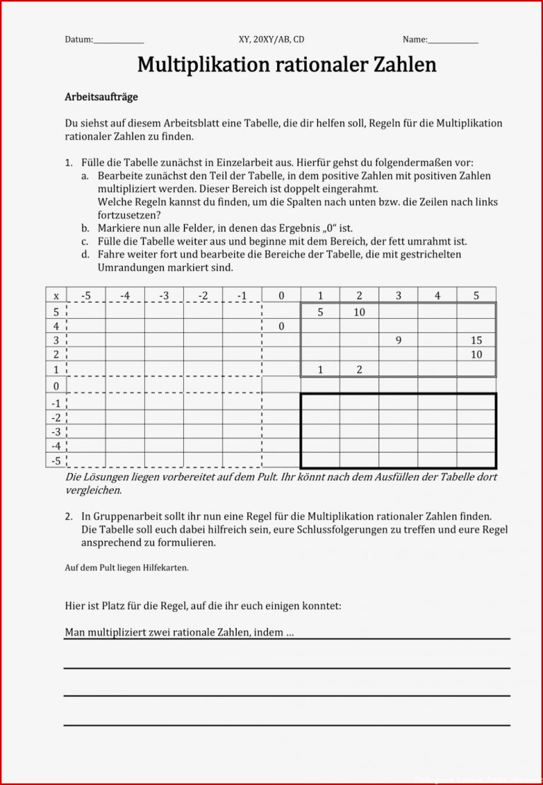 Rationale Zahlen Klasse 7 Arbeitsblätter Worksheets