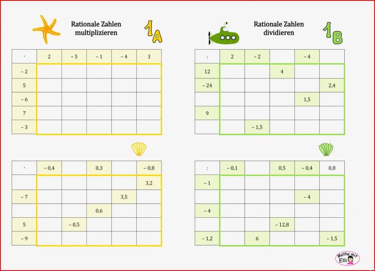 Rationale Zahlen Multi Divi In Tabellen Mit Lösungen