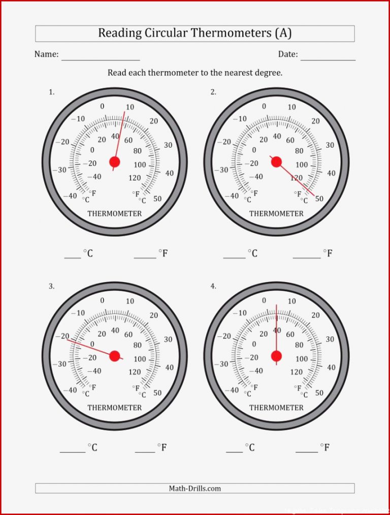 Reading Temperatures from Circular Thermometers Celsius Dominant A