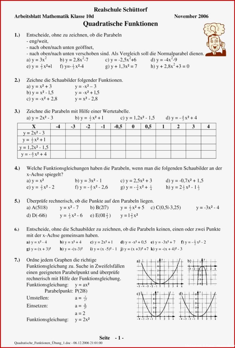 Realschule Schüttorf Arbeitsblatt Mathematik Klasse 10d November ...