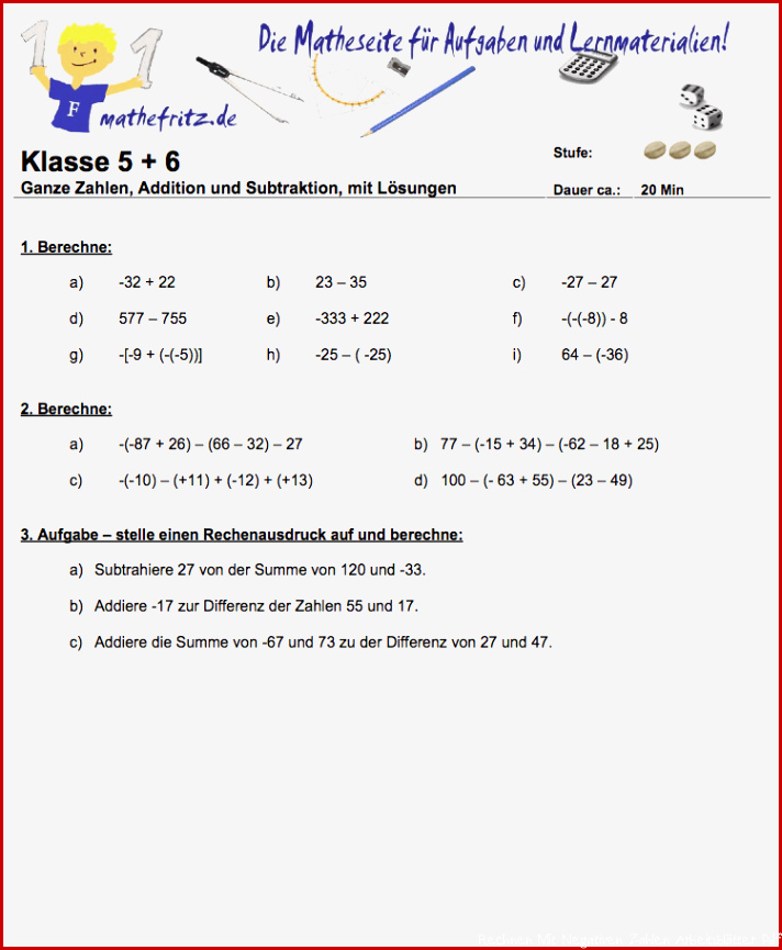 Rechen mit negativen Zahlen Übungen Aufgaben negative Zahlen
