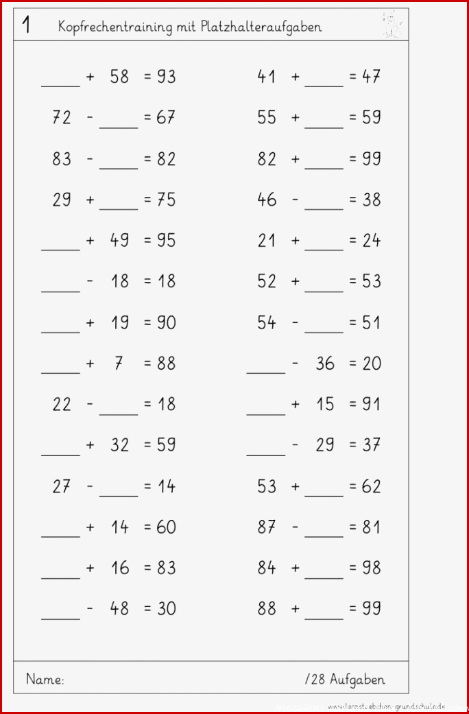 Rechenaufgaben Bis 100 Zum Ausdrucken
