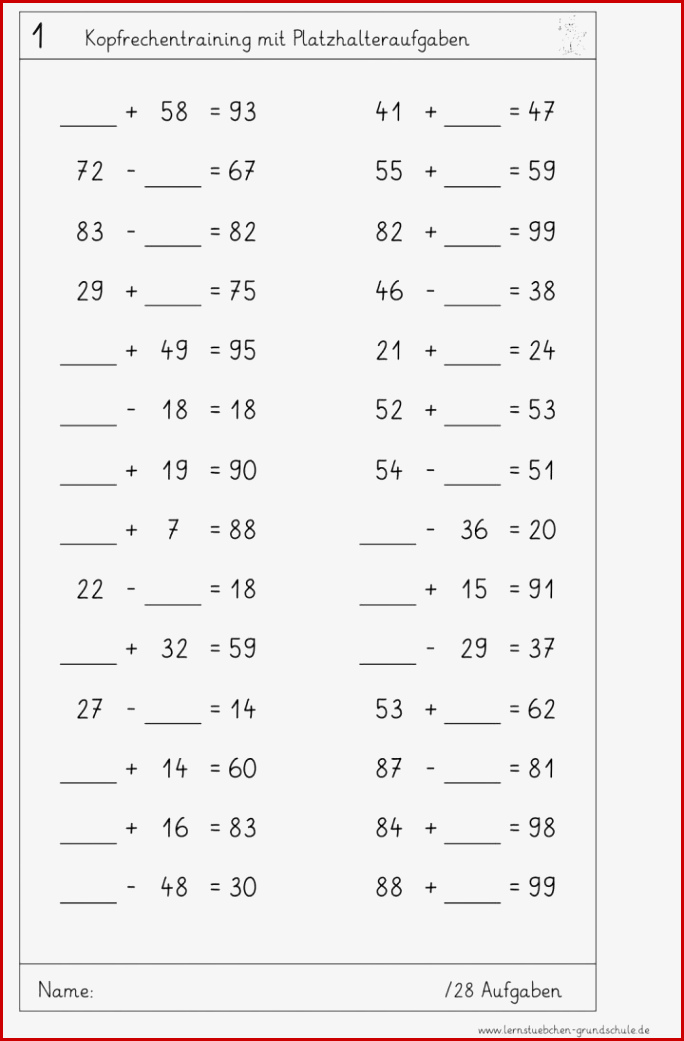 Rechenaufgaben Bis 100 Zum Ausdrucken