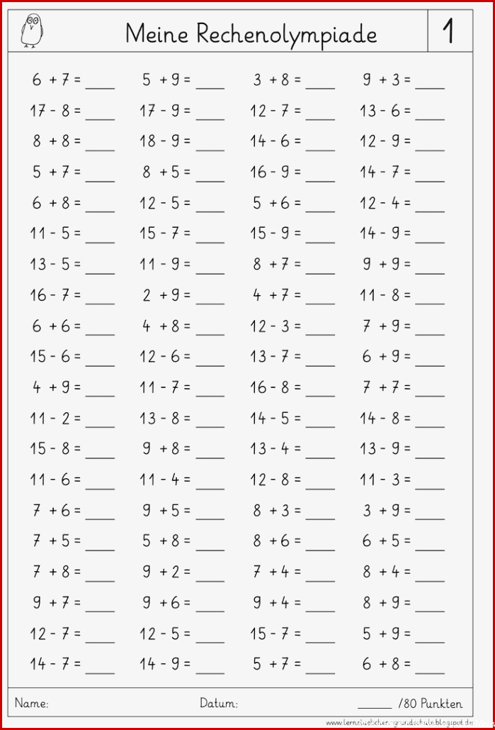 Rechenolympiade 80 plus und minus 1 1109×1600