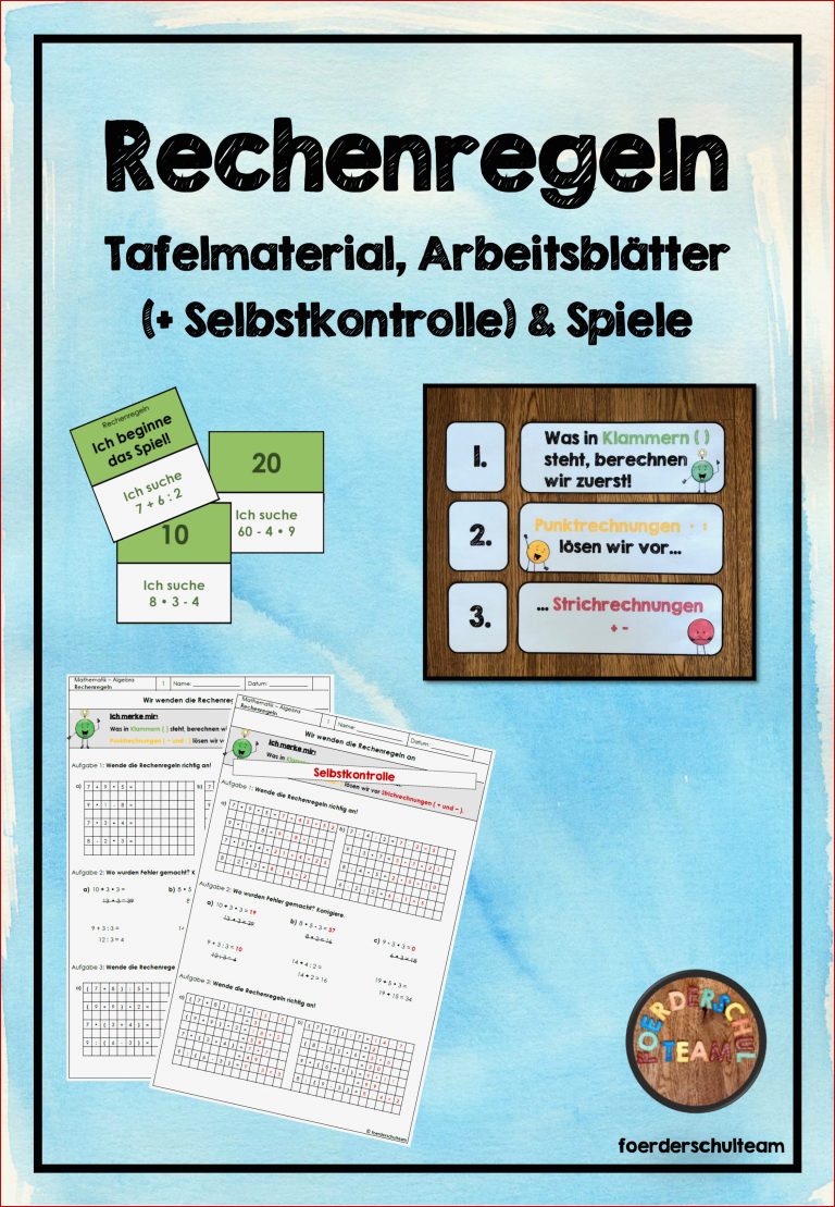 Rechenregeln Tafelmaterial Arbeitsblätter und Spiele