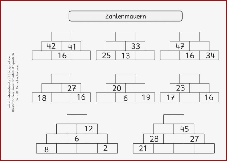 Rechenspiel 100 Zum Ausdrucken Zahlenmauern 2 Klasse Bis