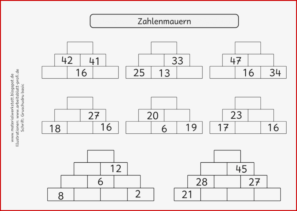 Rechenspiel 100 Zum Ausdrucken Zahlenmauern 2 Klasse Bis