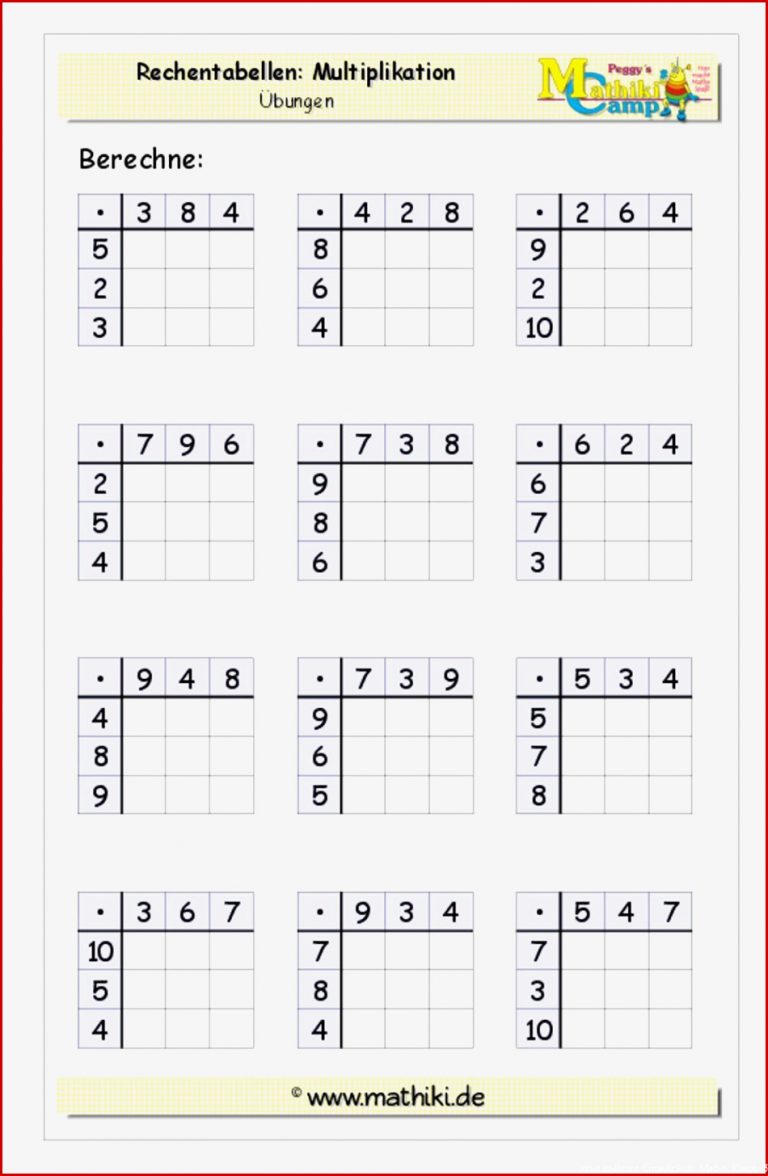 Rechentabellen Multiplikation (Klasse 3) - kostenloses ...