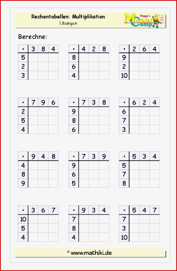 Rechentabellen Multiplikation Klasse 3 Mathiki