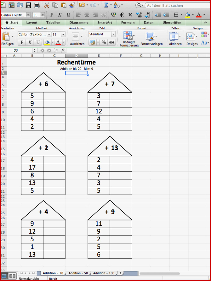 Rechentürme Zur Addition 1 Klasse Arbeitsblätter