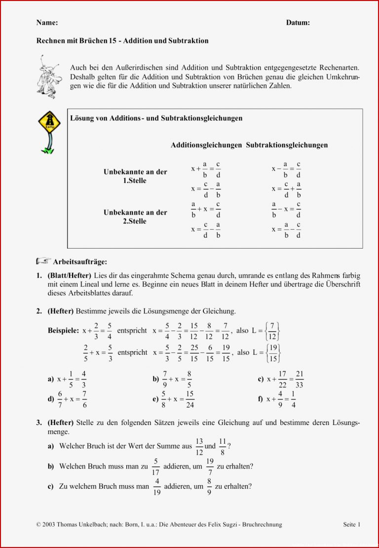 Rechnen Mit Brüchen 15 Addition Und Subtraktion