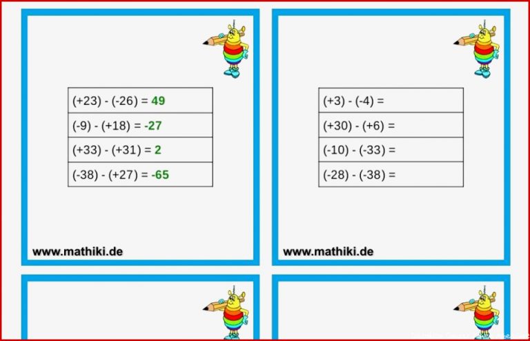 Rechnen Mit Ganzen Zahlen Arbeitsblätter Worksheets