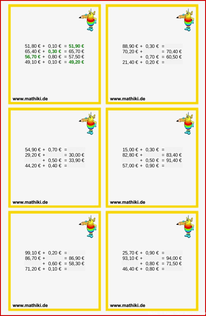 Rechnen mit Geld Addition I Klasse 4 mathiki