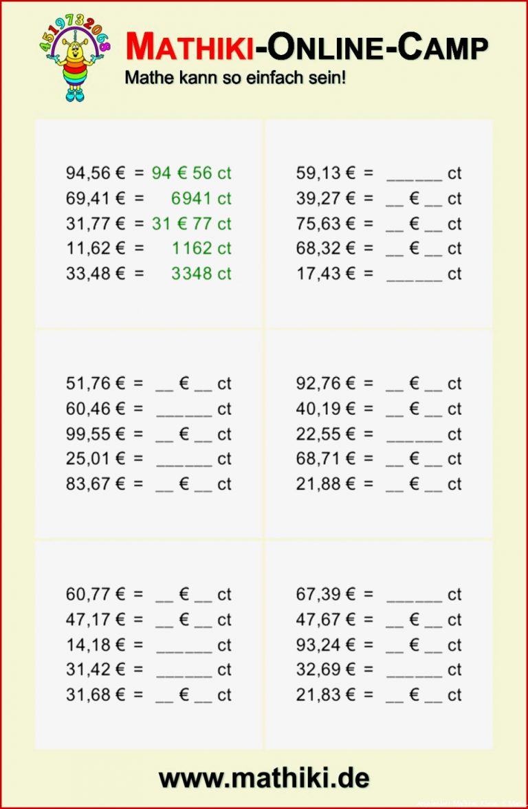 Rechnen Mit Geld Klasse 5 Arbeitsblätter Pdf Worksheets