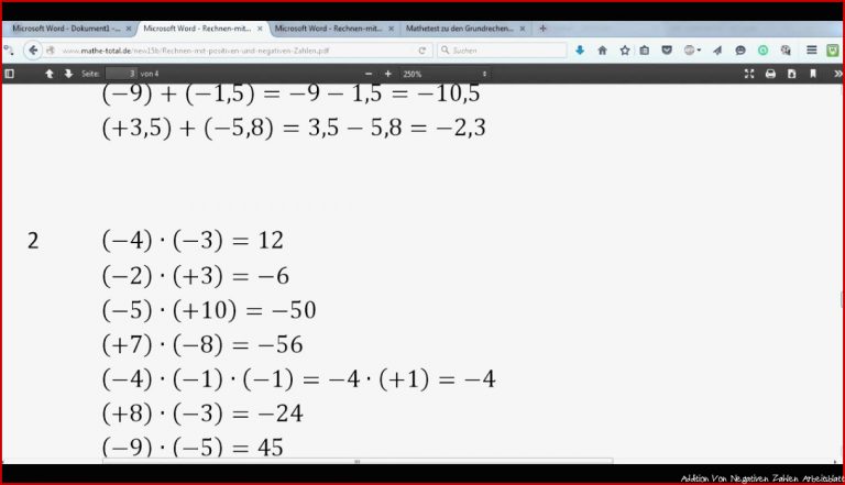 Rechnen Mit Positiven Und Negativen Zahlen Addition Und