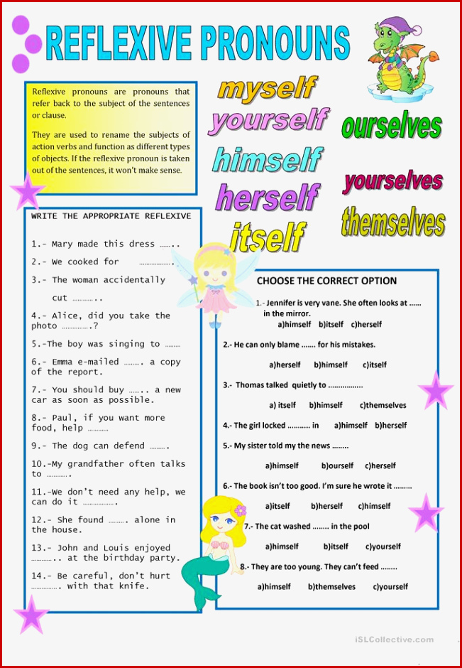 Reflexive Pronouns Worksheet Free Esl Printable