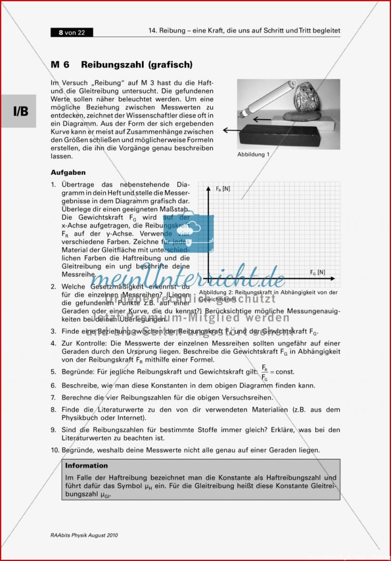 Reibung Zwei Auswertungsmethoden Der Physik Grafisch