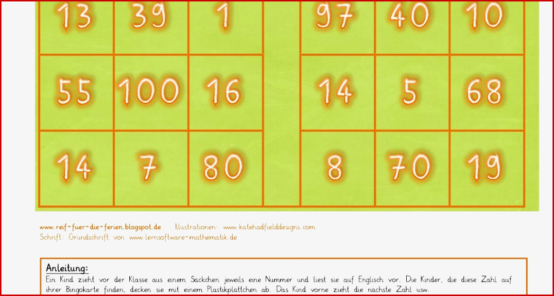 Reif Für Ferien Englisch Bingo Zum thema "numbers"