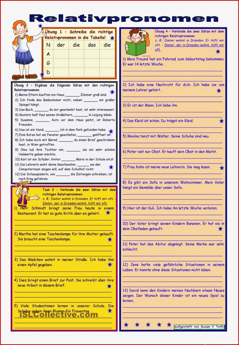 Relativpronomen 4 Übungen Mit Lösung