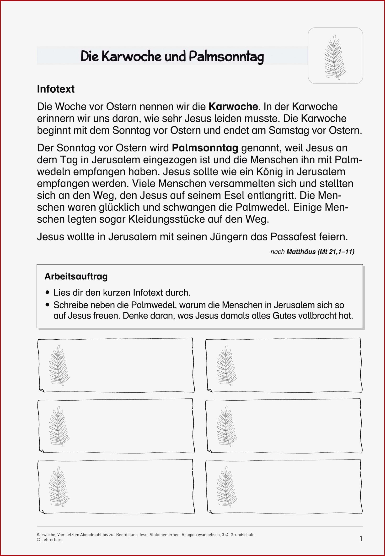 Religion · Arbeitsblätter · Grundschule · Lehrerbüro