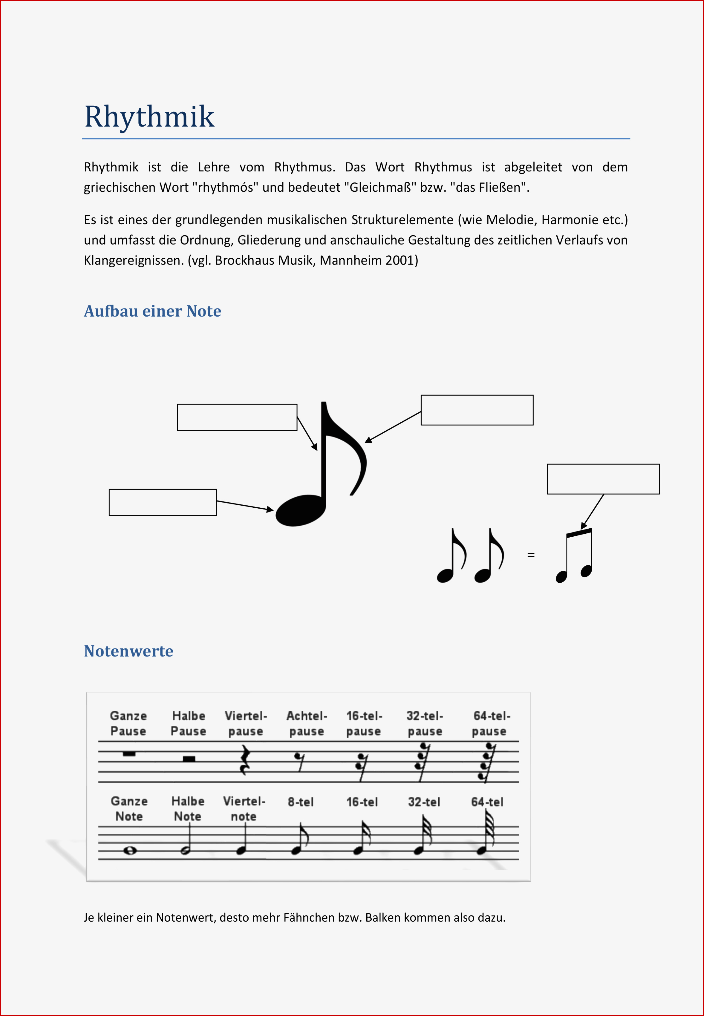 Rhythmus Notenwerte Merkblatt & Übungen